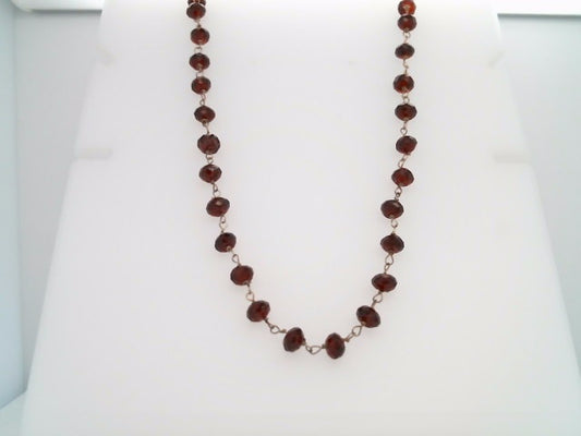 Sterling Silver Faceted Roundel Garnet Bead Station Chain Necklace 16.5 "