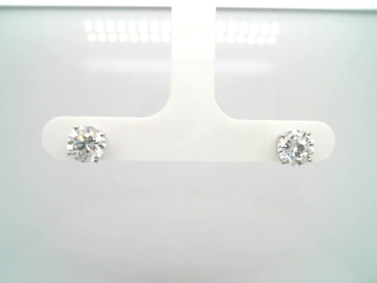 14 Karat White Gold 4 Prong Basket Set Lab Grown Round Brilliant Diamond Stud Earrings