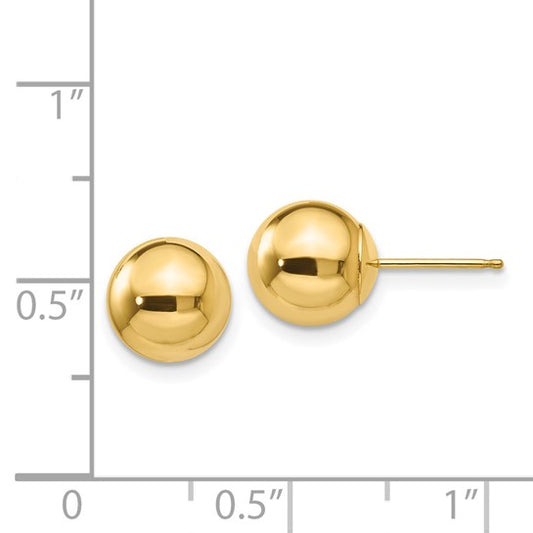 14 Karat Yellow Gold 8 Mm Ball Style Stud Earrings