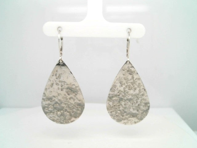 Sterling Silver Pear Shaped Dangle Earrings With Hammered Finish