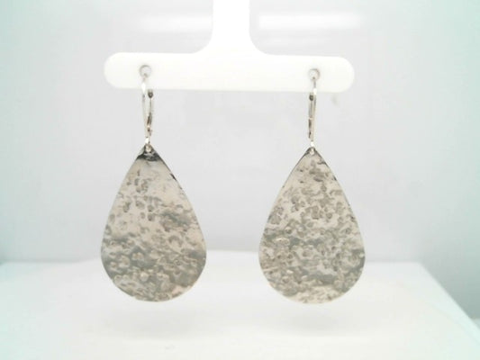 Sterling Silver Pear Shaped Dangle Earrings With Hammered Finish