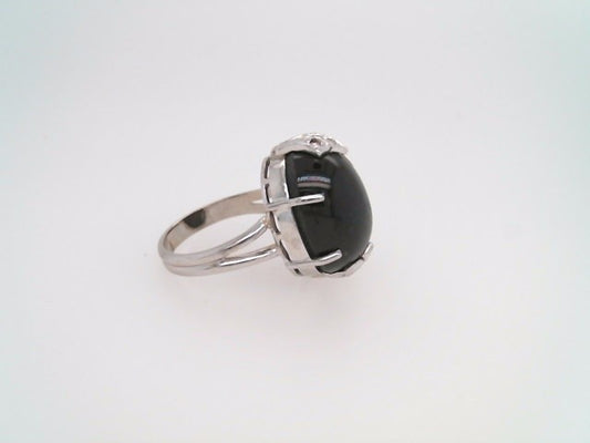 Vintage 14 Karat White Gold Cabochon Black Star Sapphire & Diamond Ring