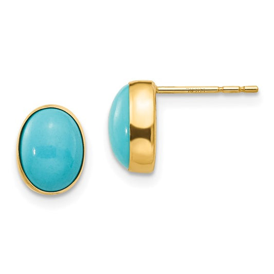 14 Karat Yellow Gold Bezel Set Oval Turquoise Post Earrings