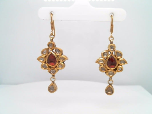 Vintage Handmade 22 Karat Yellow Gold Ruby & Diamond Indian Polki Styl