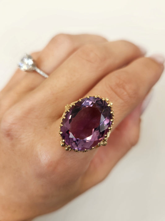 Vintage 14 Karat Yellow Gold Amethyst Solitaire Ring With Crown Style Setting