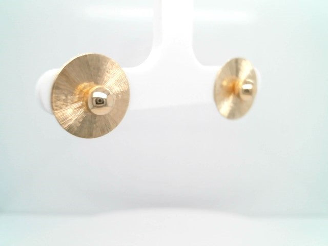 Vintage 14 Karat Yellow Gold 14 Mm Flat Disc Earring Jackets With "Sunray" Textured Finish