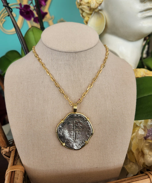 Spanish  8 Reale in 18K Yellow Pendant (Possibly Atocha)

Date: 1586