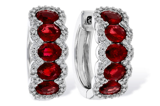 14 Karat White Gold Ruby & Diamond Hoop Style Earrings