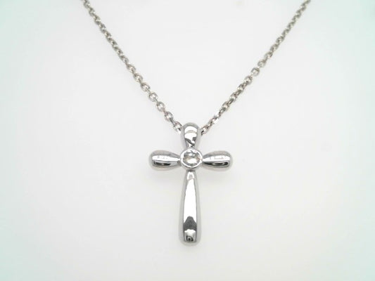 14 Karat White Gold Cross Pendant With Bezel Set Diamond