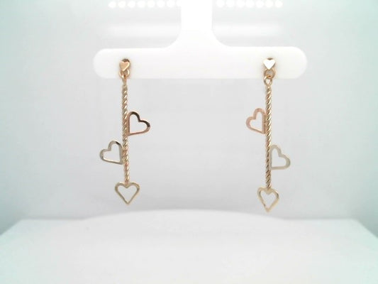 Vintage 14 Karat Rose, Yellow & White Gold Heart Motif Dangle Earrings