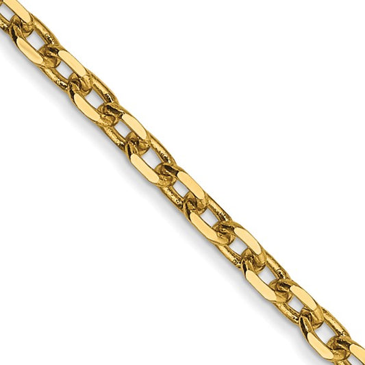 14 Karat Yellow Gold 2.2 Mm Diamond Cut Round Open Link Cable Chain Necklace 18 Inch