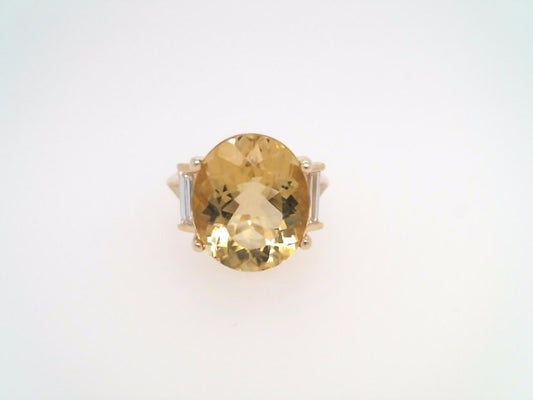 14 Karat Yellow Gold Oval Heliodor & Straight Baguette Diamond Ring