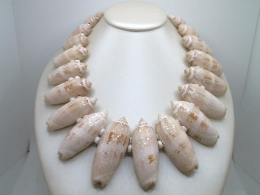 Sterling Silver Florida Lettered Olive Shell And Shell Beads Collar Necklace 17"