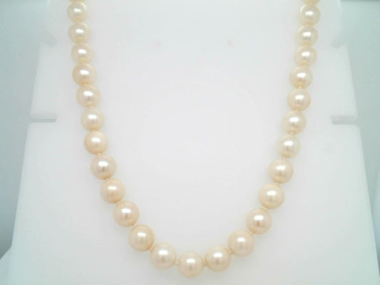Vintage 14 Karat Yellow Gold 8 Mm Cream Akoya Cultured Pearl Strand Necklace, 24"