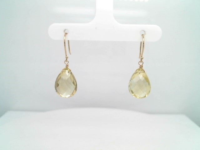 14 Karat Yellow Gold Lemon Quartz Briolette Earrings