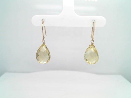 14 Karat Yellow Gold Lemon Quartz Briolette Earrings
