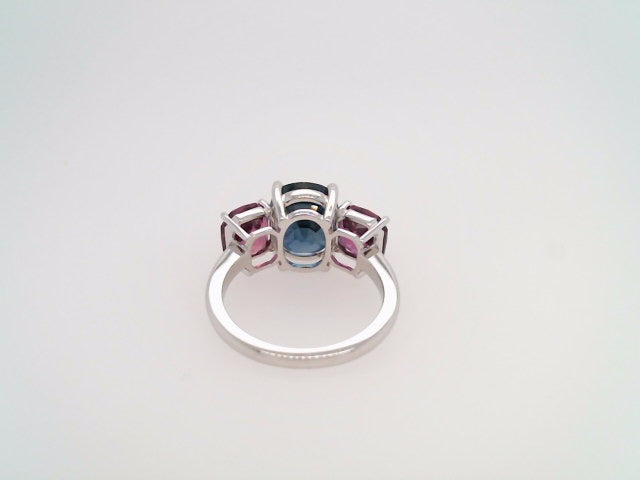 Vintage 18 Karat White Gold Blue & Pink Sapphire 3 Stone Ring