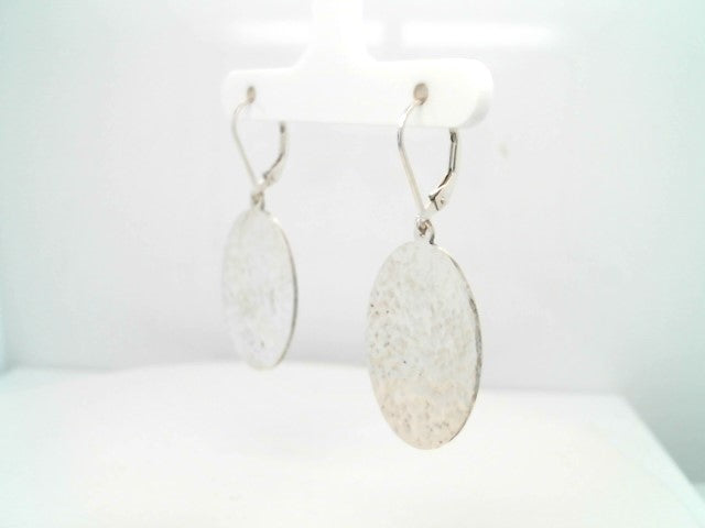 Sterling Silver Oval Dangle Earrings With Hammered Finish