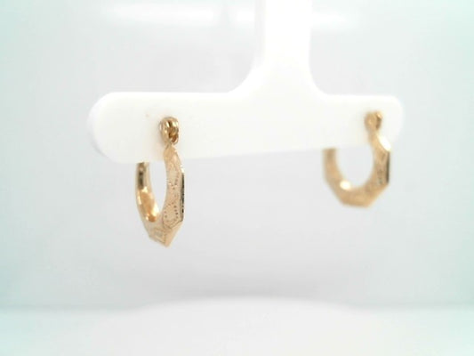 Vintage 14 Karat Yellow Gold Small Etched Hoop Earrings