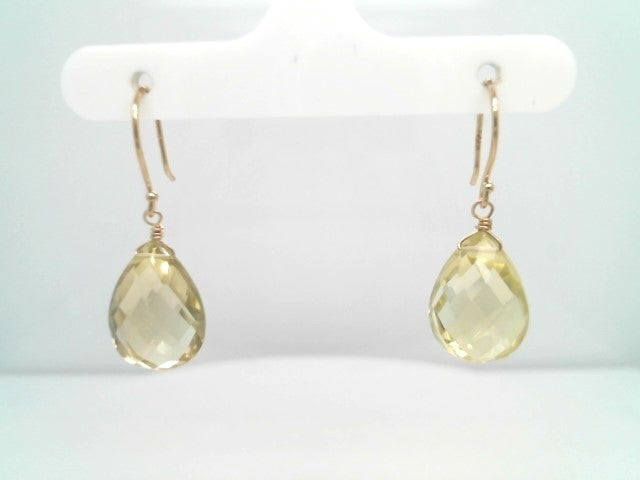 14 Karat Yellow Gold Lemon Quartz Briolette Earrings