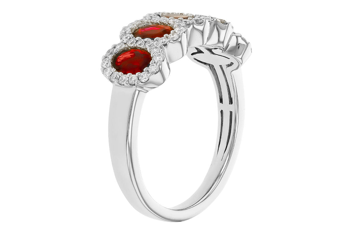 14 Karat White Gold 5 Stone Ruby Ring With Diamond Halos