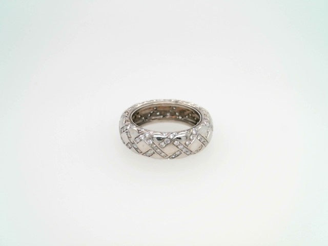 Vintage 18 Karat White Gold 6 Mm Pave Diamond Lattice Design Eternity Band Ring