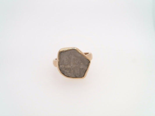 14 Karat Yellow Gold Bezel Set Silver 1/2 Reales Coin Ring