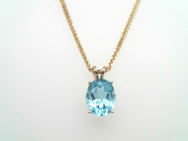 14 Karat Yellow Gold Oval Blue Topaz 4 Prong Set Solitaire Pendant