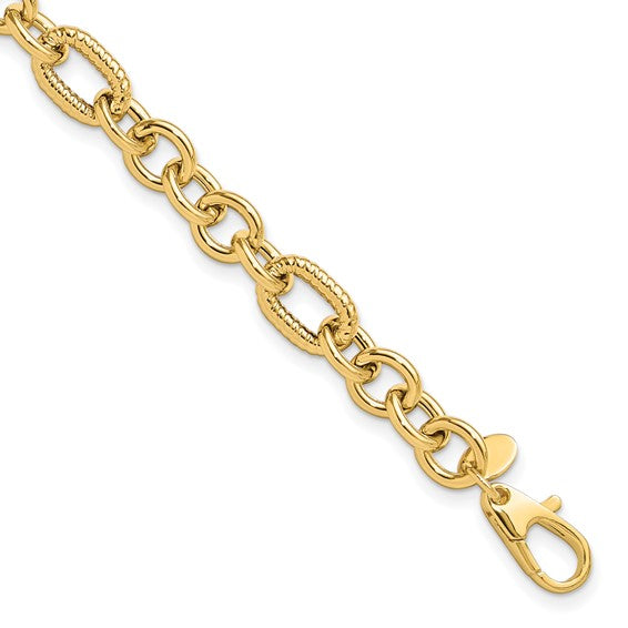 14K Yellow Polished and Textured 7.5in Fancy Bracelet