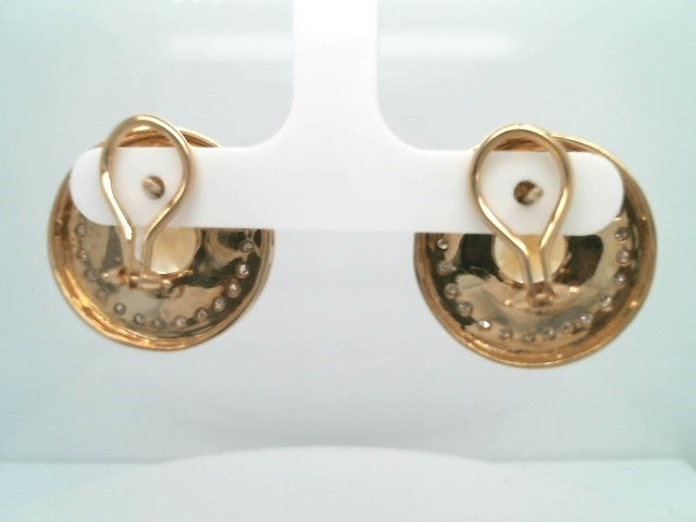 Vintage 14 Karat Yellow Gold Citrine & Diamond Halo Style Earrings With Omega Backs
