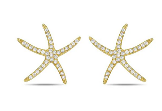 14 Karat Yellow Gold 12 Mm Starfish Diamond Earrings