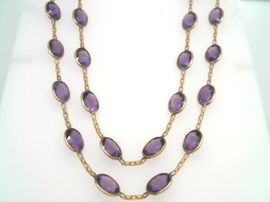 Vintage 14 Karat Yellow Gold Amethyst "By The Yard" Style Station Necklace, 18"
