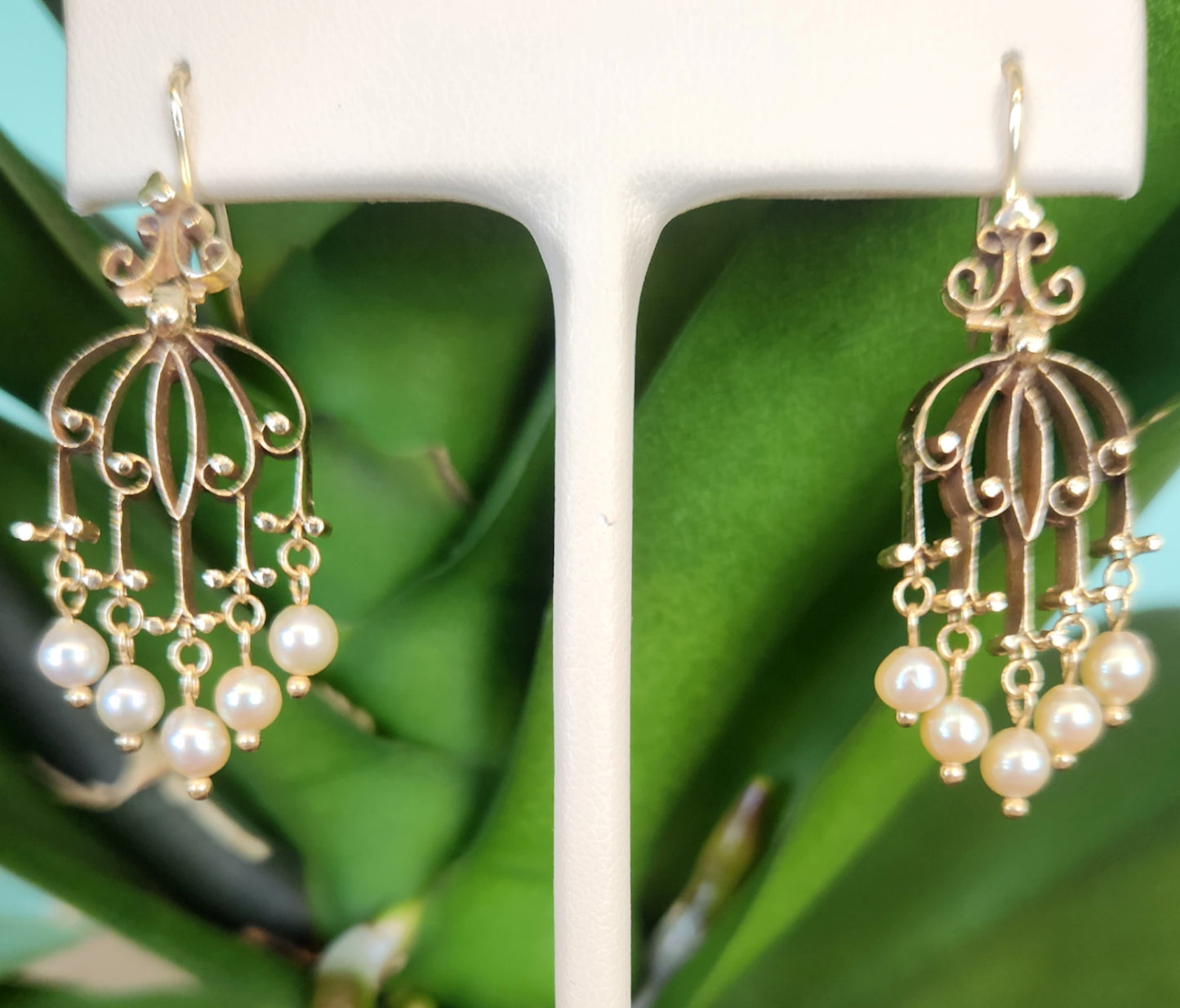 Vintage 14ky Pearl Chandelier Earrings