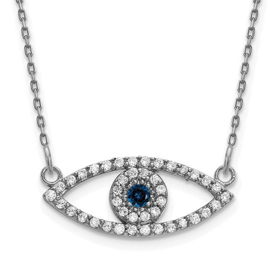 14K WG small diamond & Sapphire Evil Eye 18"
