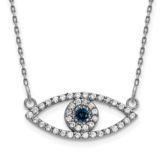 14K WG small diamond & Sapphire Evil Eye 18"
