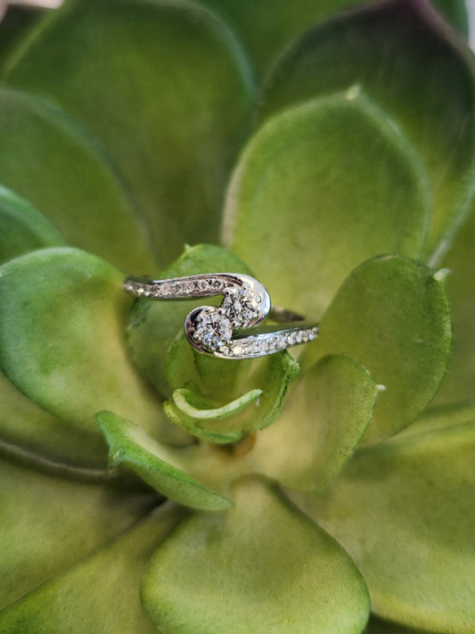 Vintage 14 Karat White Gold "Toi Et Moi" Style Diamond Bypass Ring