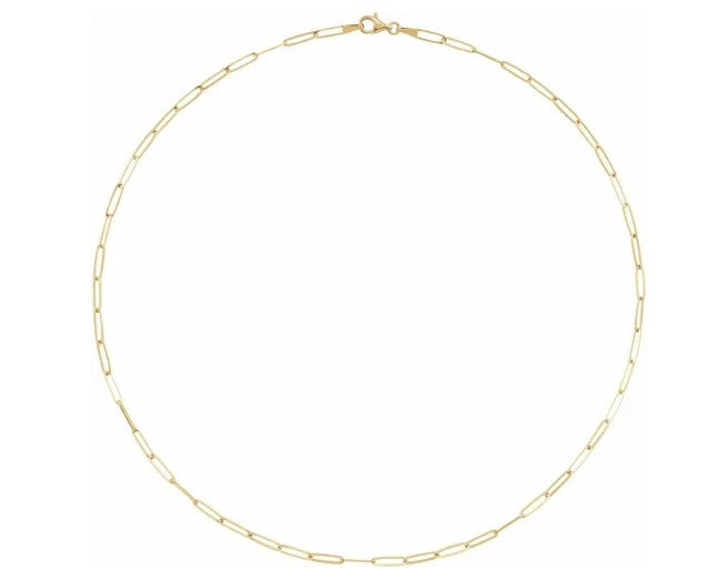 14 karat yellow gold paperclip style, 2.6 mm, 16" chain