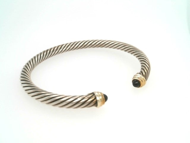 Vintage Sterling Silver & 14 Karat Yellow Gold Black Onyx "Cable" Cuff Bracelet, Signed David Yurman