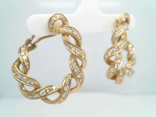 Vintage 18 Karat Yellow Gold "Twisted Ribbon" Diamond Hoop Earrings
