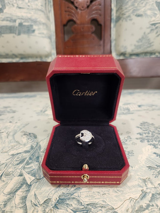 Vintage 18 Karat White Gold Diamond Disc Ring - Cartier