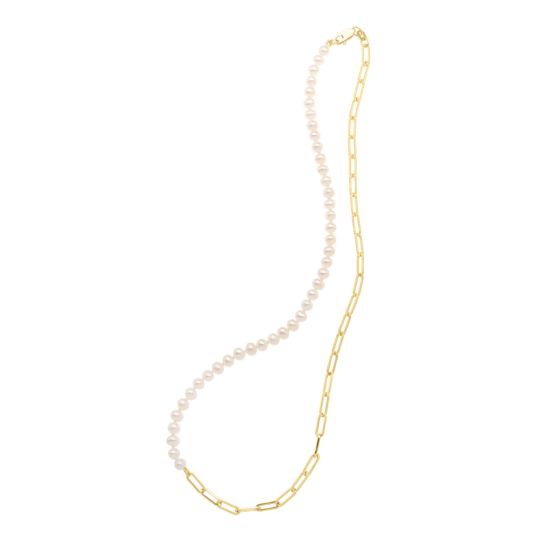 14 Karat Yellow Gold 4.5-5 Mm White Freshwater Pearl & Paperclip Link Chain Necklace, 18"