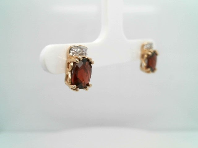 Vintage 10 Karat Yellow Gold Garnet & Diamond Earrings