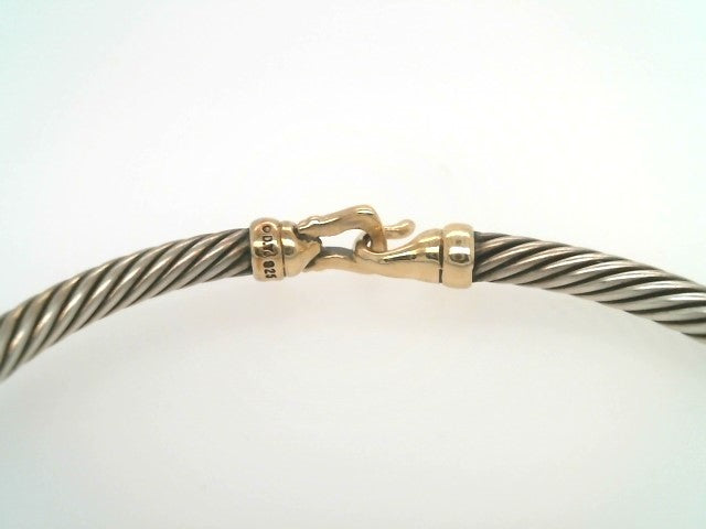 Vintage Sterling Silver & 14 Karat Yellow Gold "Cable" Hook Clasp Bangle Bracelet, Signed David Yurman
