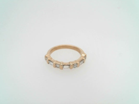 Vintage 14 Karat Yellow Gold Baguette & Round Diamond Bar Set Band Ring