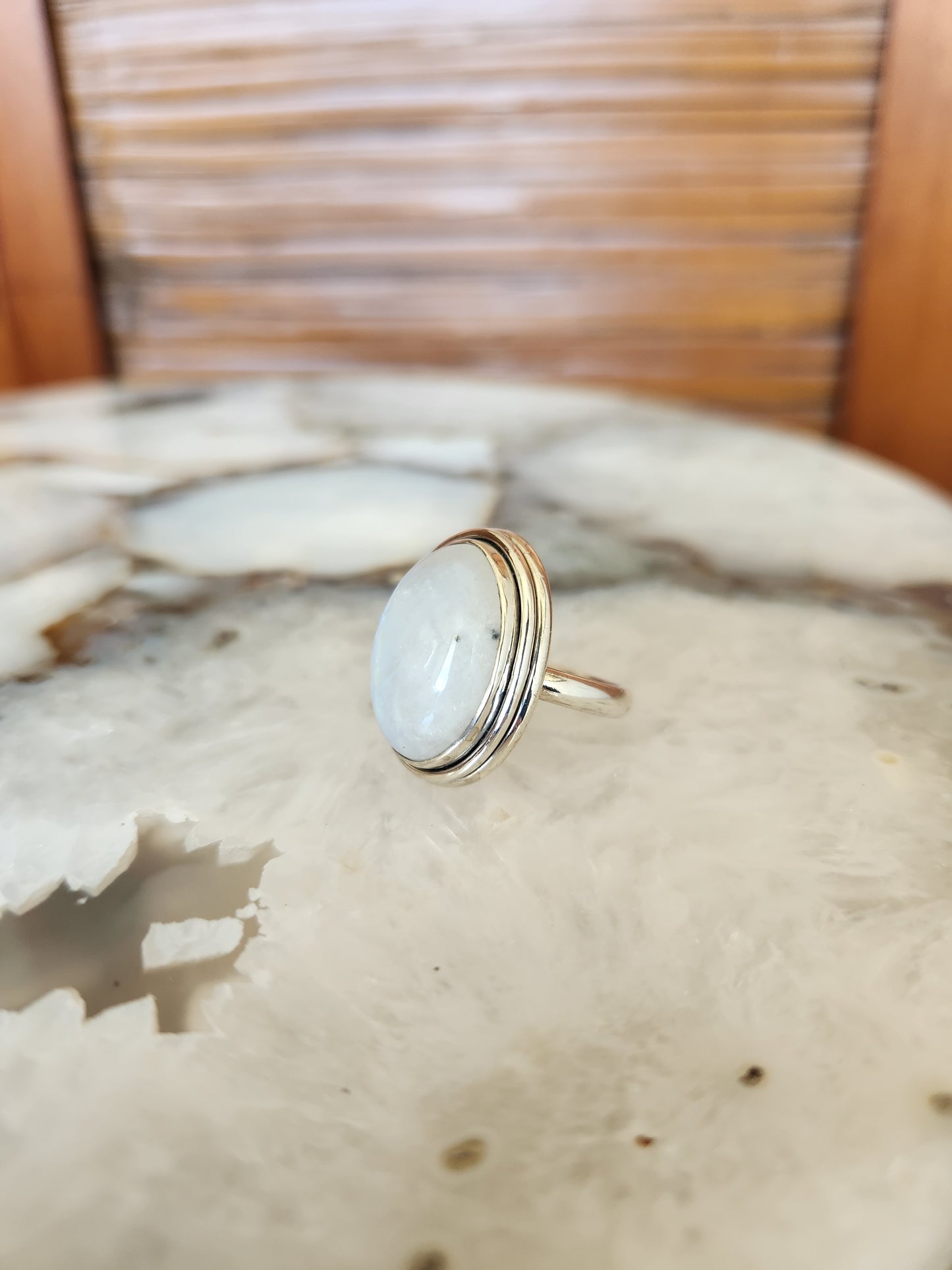 Vintage Sterling Silver Bezel Set Cabochon Moonstone Solitaire Ring