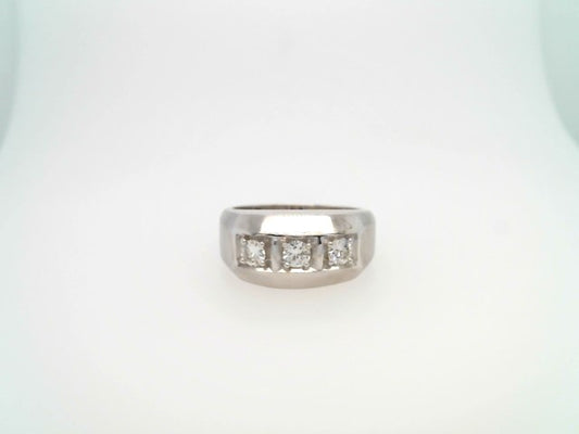 Vintage 14 Karat White Gold 10 Mm Wide 3 Diamond Band Ring