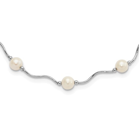 Sterling Silver 6-7 Mm White Freshwater Cultured Pearl Station Necklace 18"