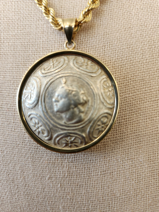 14 Karat Yellow Gold Bezel Set Silver Macedonian Amphipolis Tetradrachm Coin Pendant