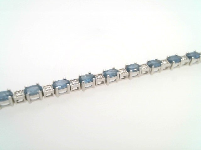 14 Karat White Gold Sappire & Diamond Line Bracelet, 7 "