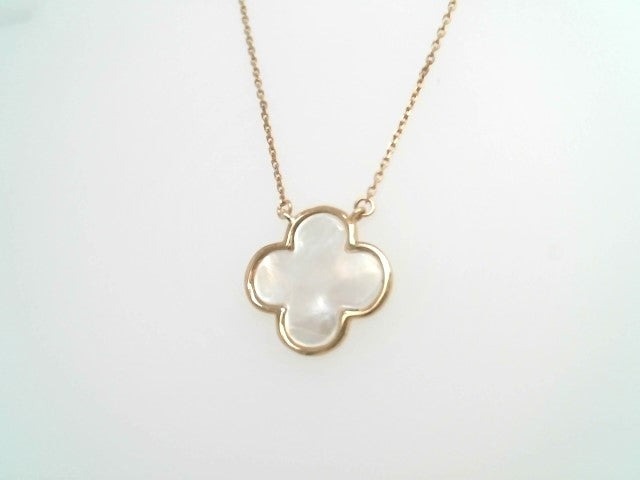 Vintage 14 Karat Yellow Gold Mother Of Pearl Quatrefoil/Clover Necklace, 18"